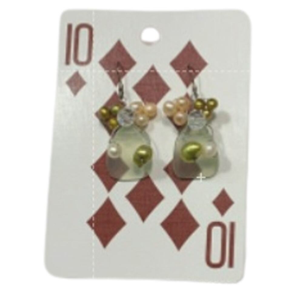 Handmade Women's Fashion Beaded And Pearl Drop Earrings Multicolor Size 1" NWOT